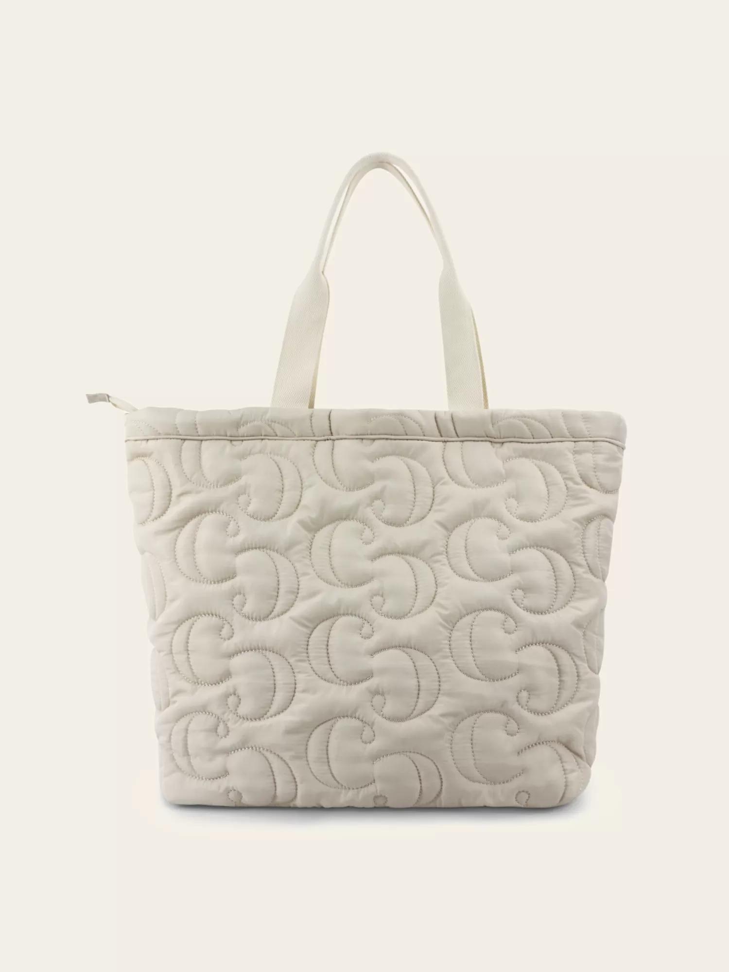 Clearance CASSY Sac Cabas Tote Matelasse A Double Initiale Brodee - Creme